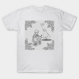 child picking flowers with a dog T-Shirt